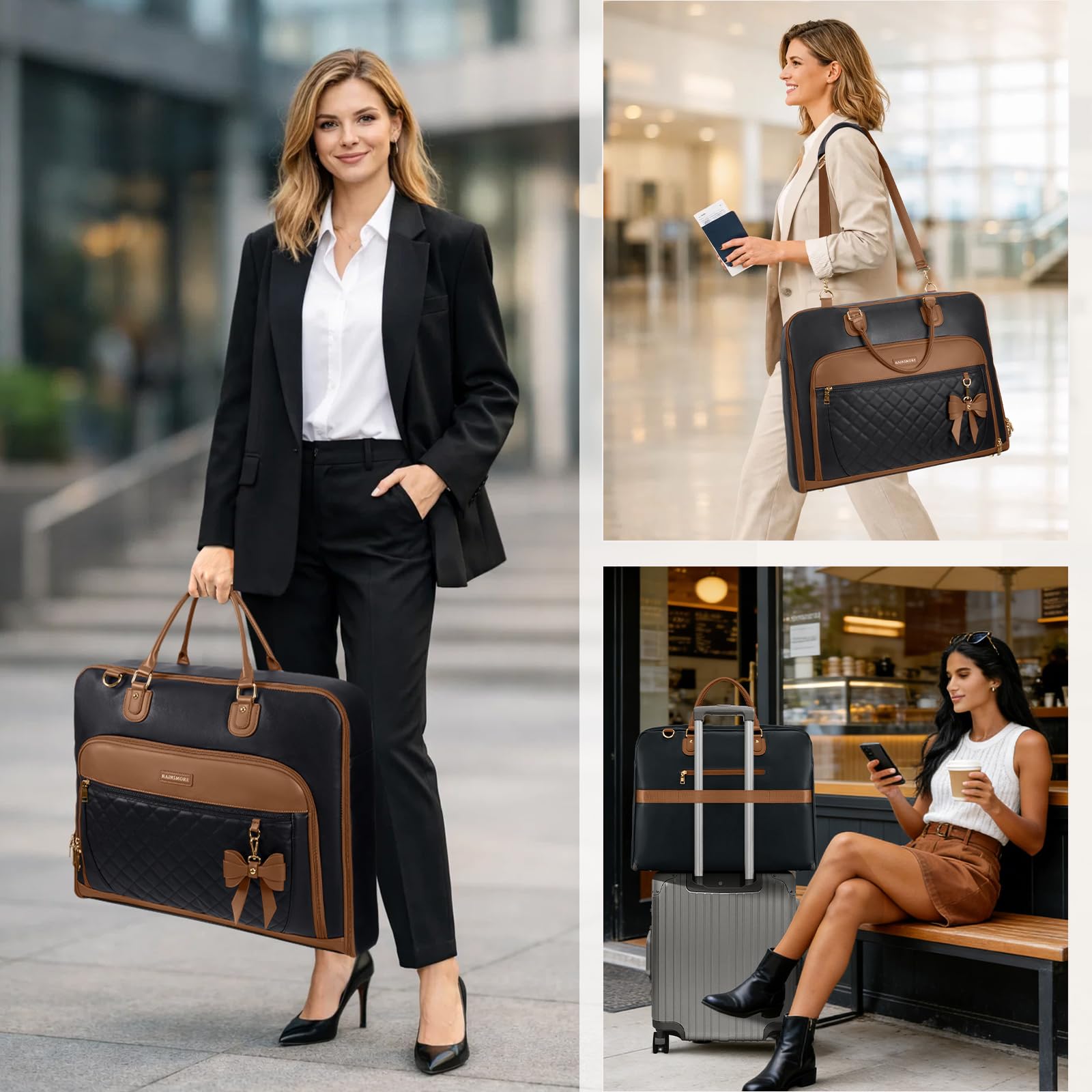 RAINSMORE Garment Bag for Travel Womens Hanging Suit & Dress Travel Bag Foldable Garment Duffle with Pockets & Strap, Carry On Compatible