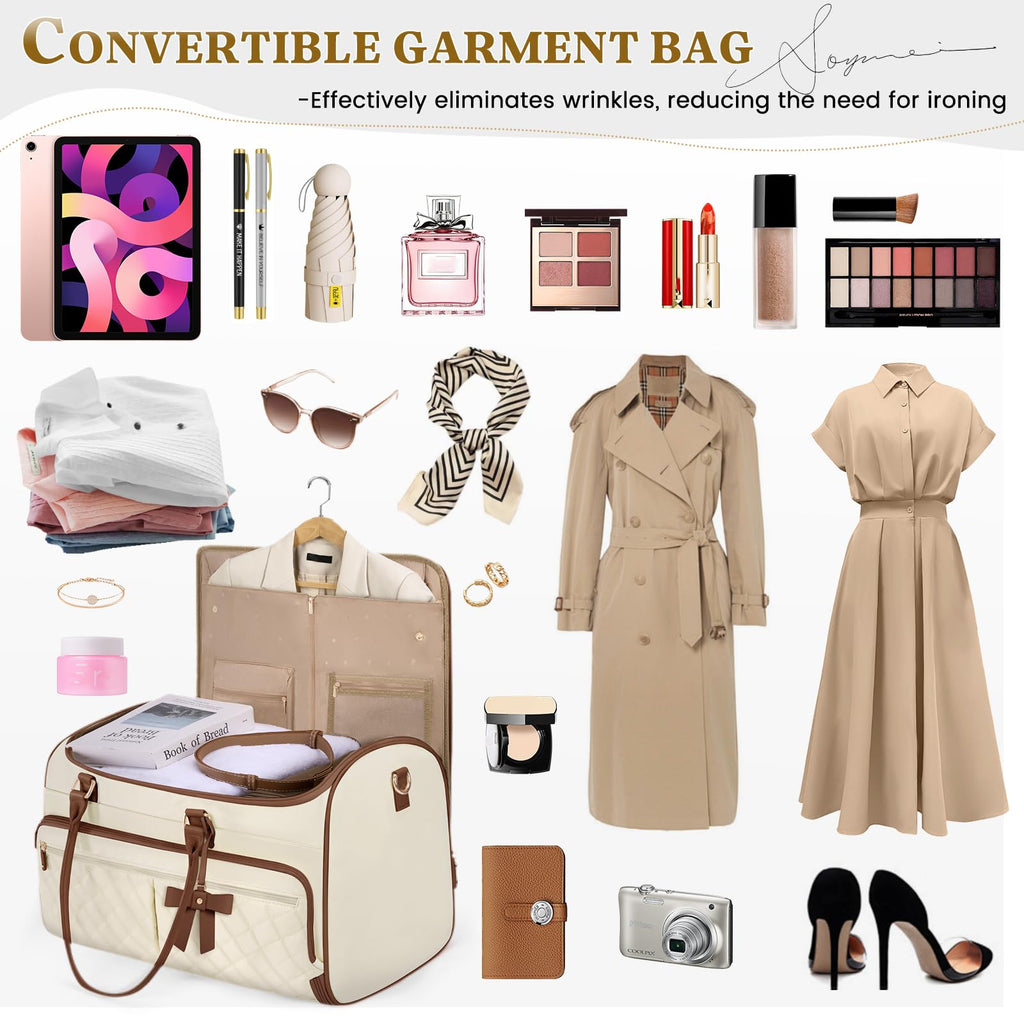 RAINSMORE Garment Bags for Travel Women Convertible Garment Duffle Bag for Hanging Clothes, Large Carry On Garment Bag with Shoe Bag & Wet Pocket, Foldable Dress Suit Business Travel Weekender Bags