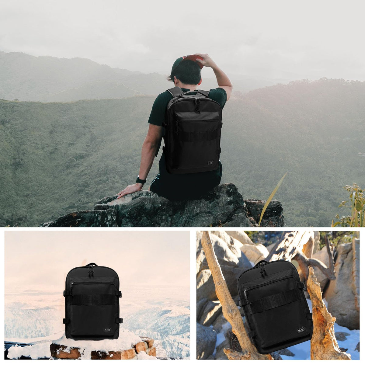 Rangeland Lightweight Travel Backpack Hiking Daypack Laptop Bookbag, 17L Carry - on Personal Item Weekender Overnight Bag Unisex, All Black
