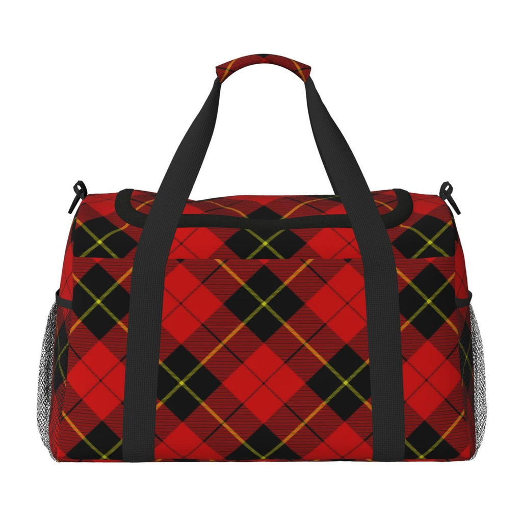 Red Black Plaid Speck Travel Duffle Bag, Lightweight Hospital Bag for Women, Large Sport Gym Bag for Men