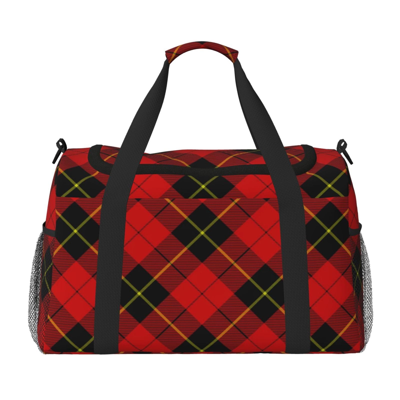 Red Black Plaid Speck Travel Duffle Bag, Lightweight Hospital Bag for Women, Large Sport Gym Bag for Men