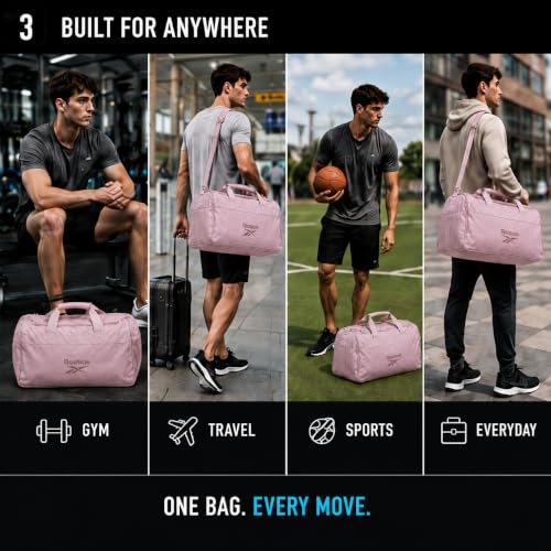 Reebok Compact Carry On Gym Duffle Bag for Women & Men, Adjustable Strap