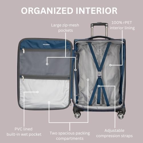 Ricardo Beverly Hills Avalon Softside 3-Piece Luggage Set Made with Sustainable 100% rPET, Lightweight, Eco-Friendly Travel, Expandable, Dual Spinner Wheels, Serengeti Night