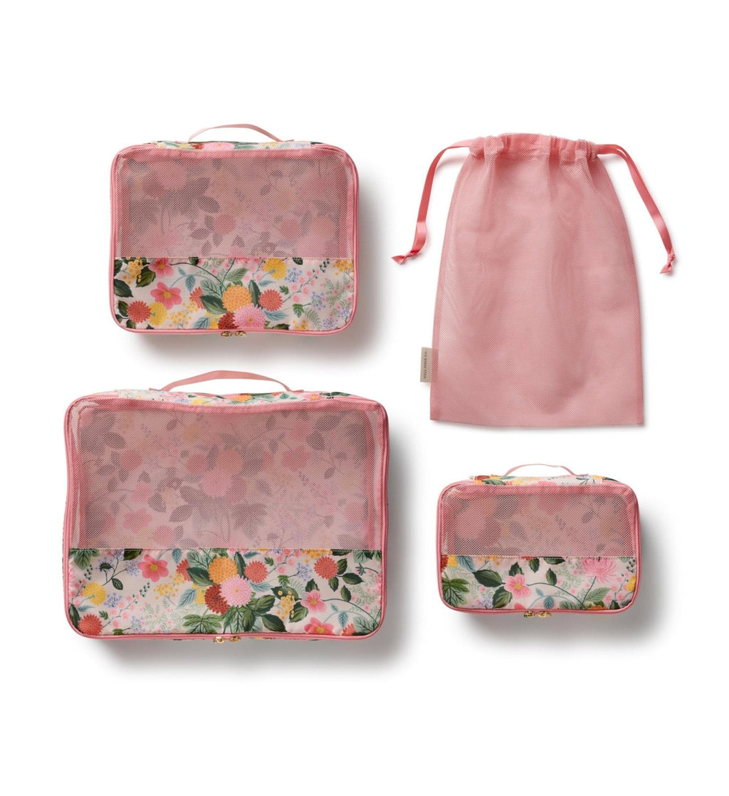 RIFLE PAPER CO. Dahlia Floral Print Travel Packing Cubes Small, Medium, Large + Laundry Bag, Essential 4 - Piece Luggage Organizer Set for Effortless Packing, Suitcase Storage & Stylish Vacation Travel