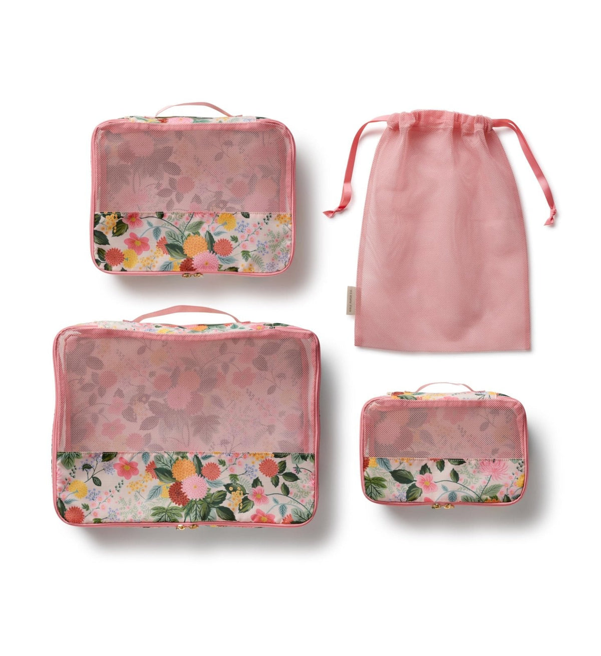 RIFLE PAPER CO. Dahlia Floral Print Travel Packing Cubes Small, Medium, Large + Laundry Bag, Essential 4 - Piece Luggage Organizer Set for Effortless Packing, Suitcase Storage & Stylish Vacation Travel