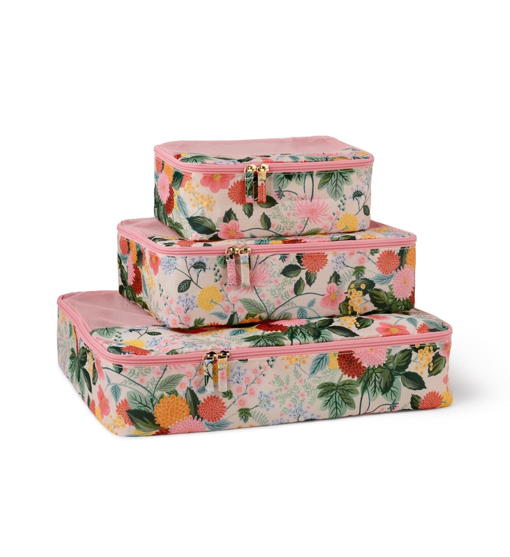 RIFLE PAPER CO. Dahlia Floral Print Travel Packing Cubes Small, Medium, Large + Laundry Bag, Essential 4-Piece Luggage Organizer Set for Effortless Packing, Suitcase Storage & Stylish Vacation Travel