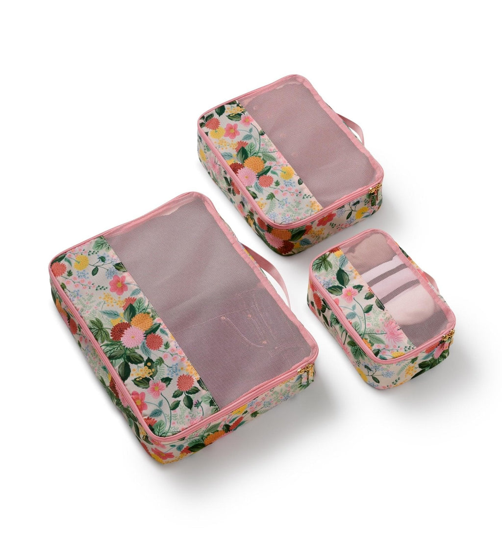 RIFLE PAPER CO. Dahlia Floral Print Travel Packing Cubes Small, Medium, Large + Laundry Bag, Essential 4 - Piece Luggage Organizer Set for Effortless Packing, Suitcase Storage & Stylish Vacation Travel