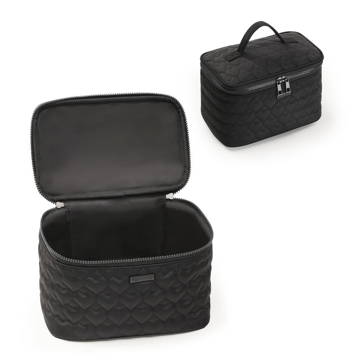 RIGHT AWAY Makeup Bag,Large Cosmetic Bags for Women Girls, Quilted Train Case Make Up Bag with Handle,Travel Makeup Case Organizer,Cute Toiletry Bag Vanity Bag (Black)