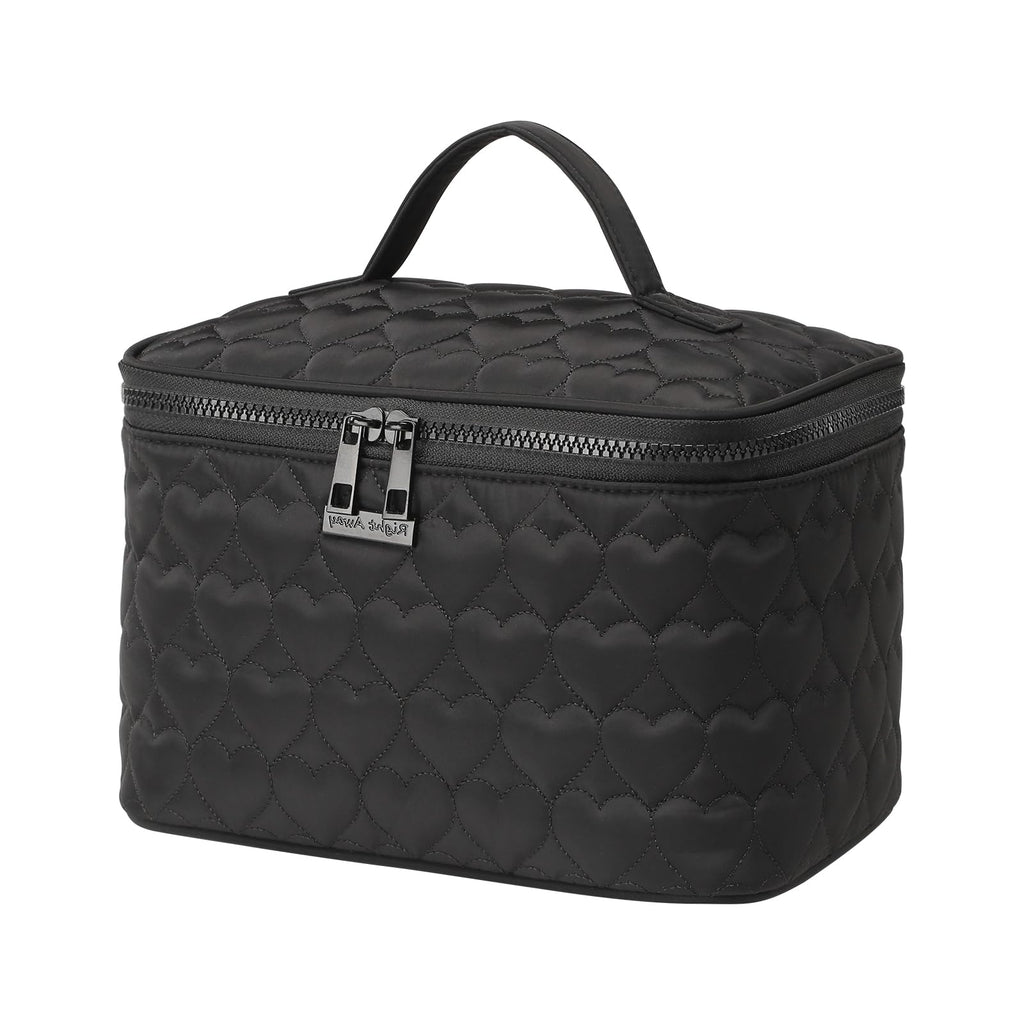 RIGHT AWAY Makeup Bag,Large Cosmetic Bags for Women Girls, Quilted Train Case Make Up Bag with Handle,Travel Makeup Case Organizer,Cute Toiletry Bag Vanity Bag (Black)