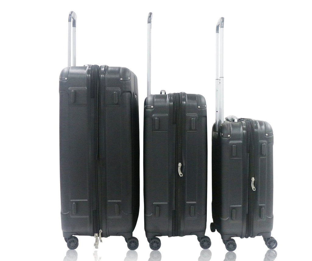 Rivolite New 3 Piece Spinner DOUBLE Wheels Travel Luggage Sets, SIZE 20''26''29'' (Black)