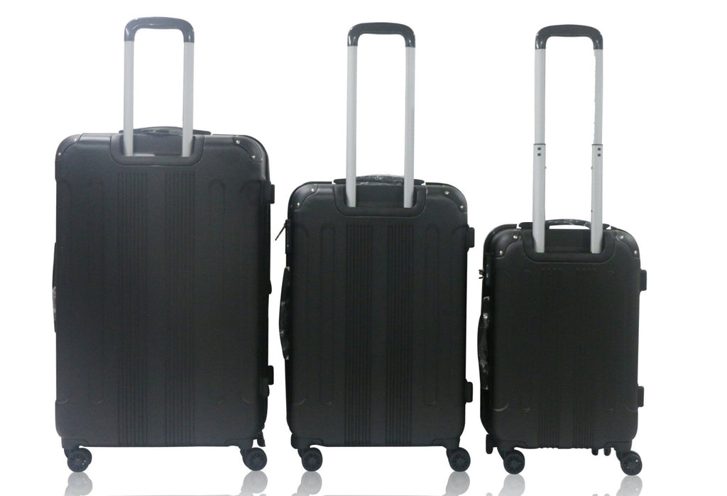 Rivolite New 3 Piece Spinner DOUBLE Wheels Travel Luggage Sets, SIZE 20''26''29'' (Black)