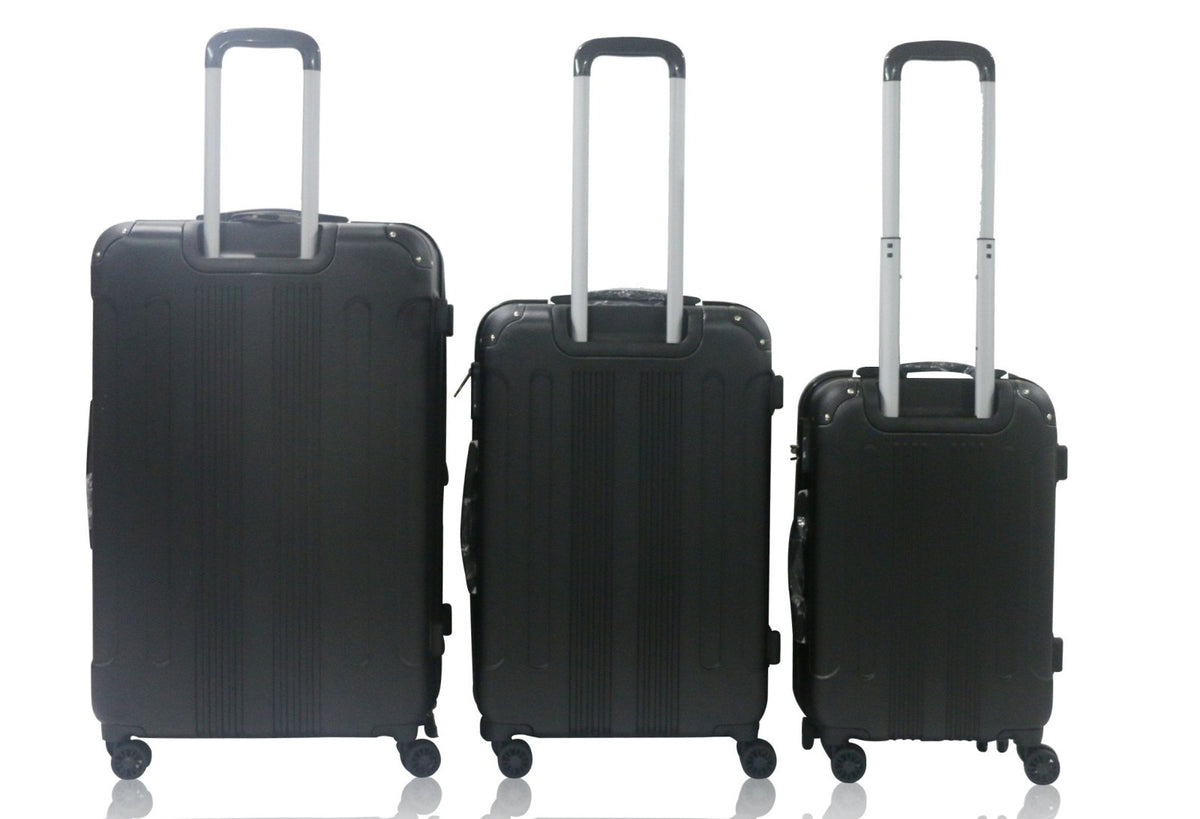 Rivolite New 3 Piece Spinner DOUBLE Wheels Travel Luggage Sets, SIZE 20''26''29'' (Black)