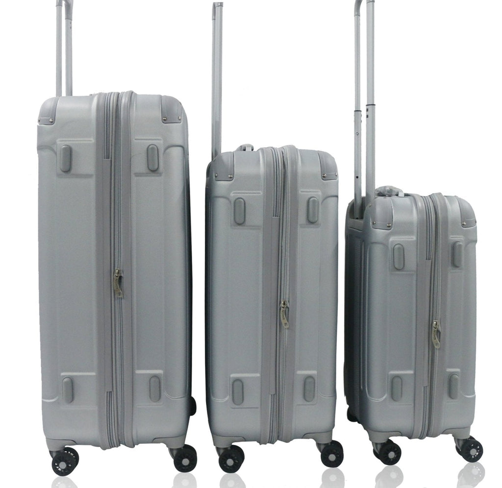 Rivolite New 3 Piece Spinner DOUBLE Wheels Travel Luggage Sets, SIZE 20''26''29'' (Silver)
