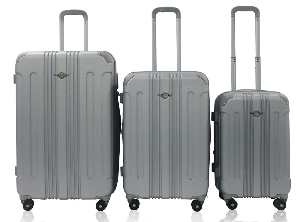 Rivolite New 3 Piece Spinner DOUBLE Wheels Travel Luggage Sets, SIZE 20''26''29'' (Silver)