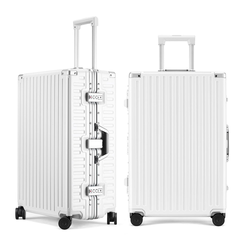 ROAMING Zipperless Luggage Airline Approved with Aluminum Frame, Lightweight PC Hardside Luggage with Spinner Wheels, Metal Travel Luggage with Double TSA Locks, Carry On 20 Inch, Shell white