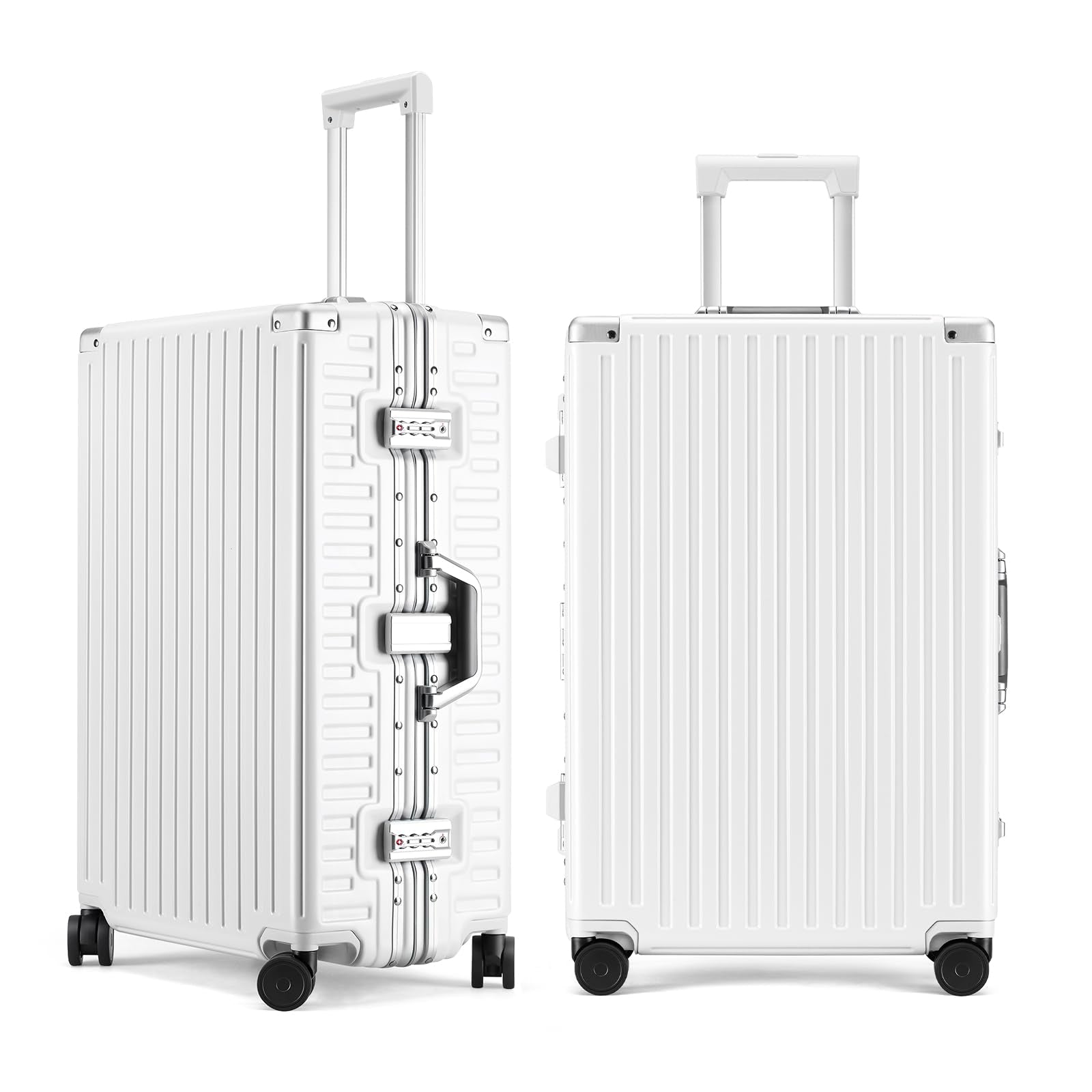 ROAMING Zipperless Luggage Airline Approved with Aluminum Frame, Lightweight PC Hardside Luggage with Spinner Wheels, Metal Travel Luggage with Double TSA Locks, Carry On 20 Inch, Shell white