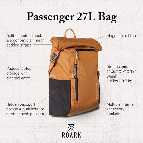 Roark Passenger 27L Mens Travel Laptop Backpack, Toffee