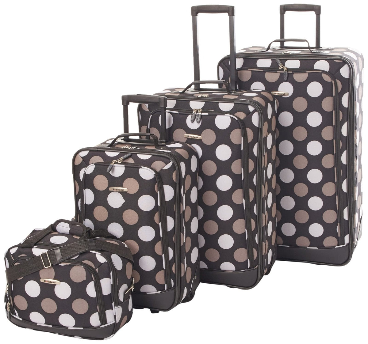 Rockland Escape 4-Piece Softside Upright Luggage Set, Telescoping Handles, Black Dot, (14/19/24/28)