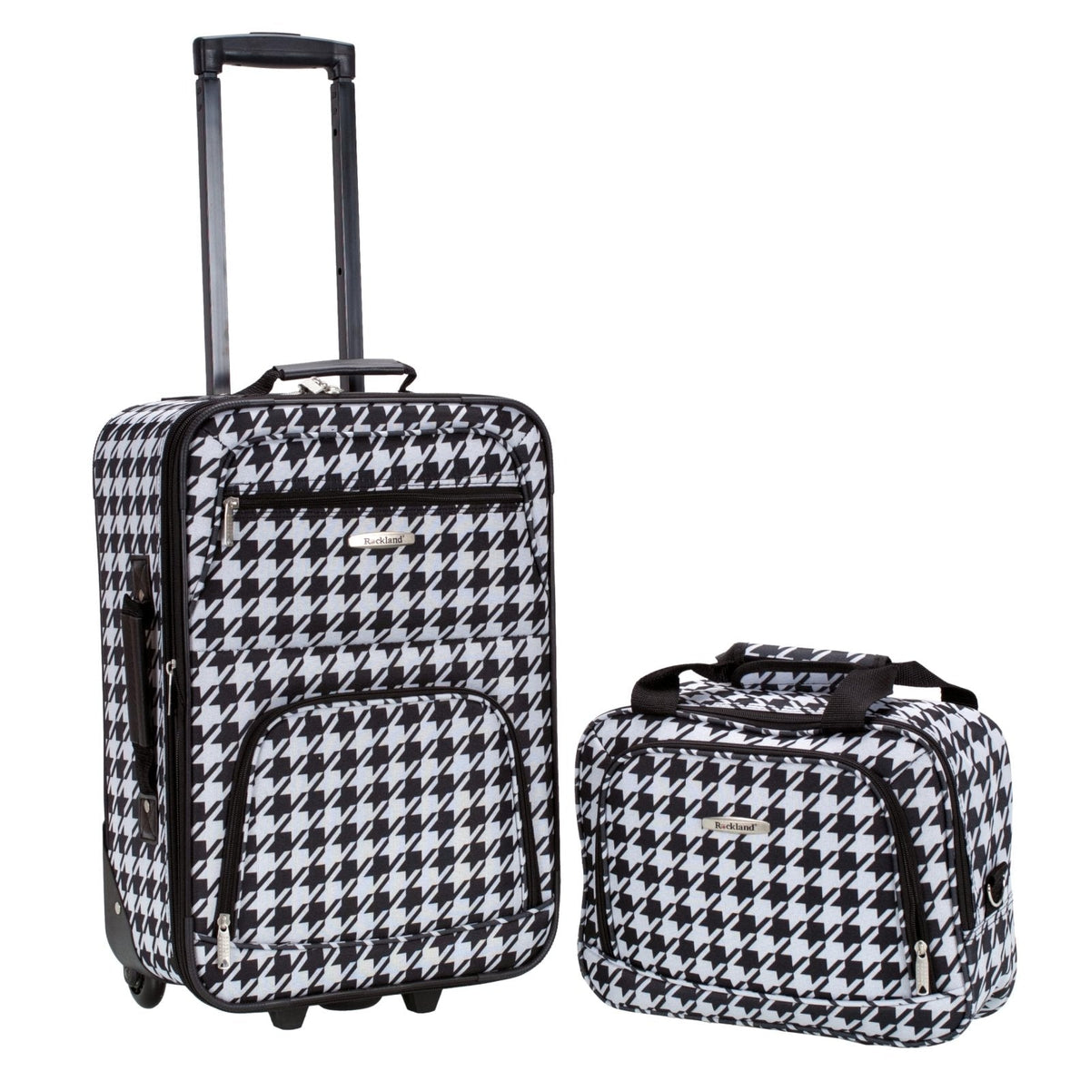 Rockland Fashion Softside Upright Luggage Set, Expandable, Kensington, Black and White, 2-Piece(14/19)