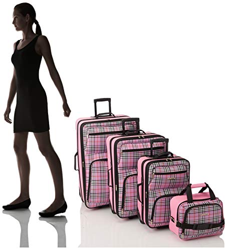 Rockland Fashion Softside Upright Luggage Set, Telescoping Handles, Pink Cross, 4 - Piece (14/19/24/28)