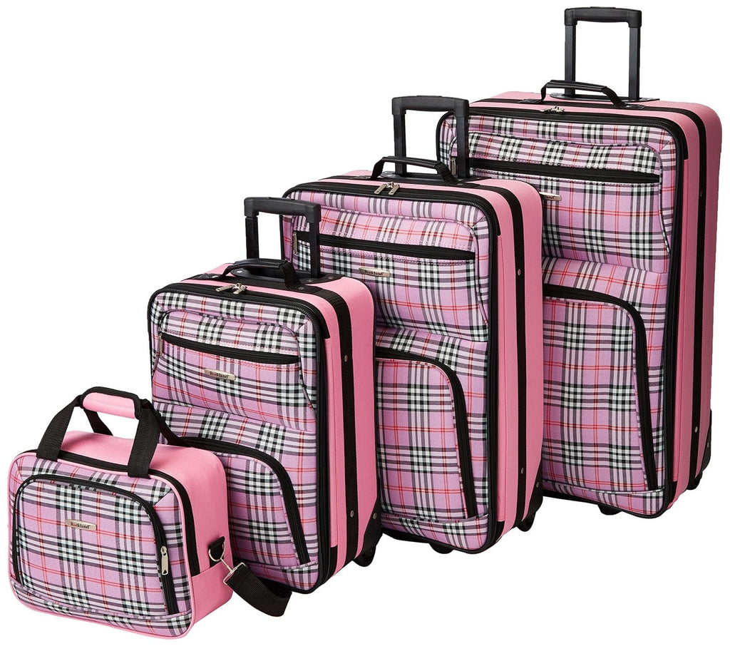 Rockland Fashion Softside Upright Luggage Set, Telescoping Handles, Pink Cross, 4-Piece (14/19/24/28)