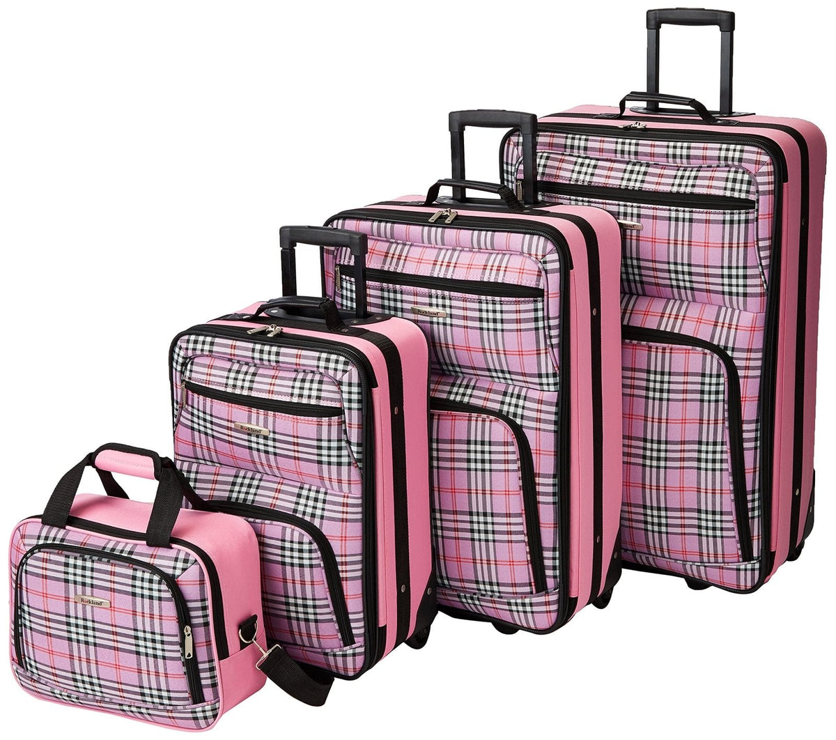 Rockland Fashion Softside Upright Luggage Set, Telescoping Handles, Pink Cross, 4-Piece (14/19/24/28)