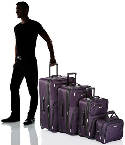 Rockland Journey Softside Upright Luggage Set, Expandable, Purple, 4 - Piece (14/19/24/28)