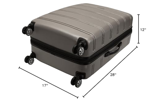 Rockland Melbourne Hardside Expandable Spinner Wheel Luggage, Silver, Checked Large 28"