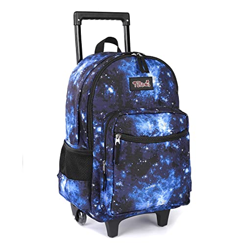 Rolling Backpack 18 inch Double Handle Wheeled Laptop Boys Girls Travel School Children Luggage Toddler Trip (Galaxy Blue)