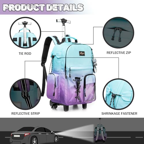 Rolling Backpack for Girls Backpack with Wheels for Teens Boys Kids Rolling Backpacks for Travel School Backpacks with Wheels for Teens with Lunch Box