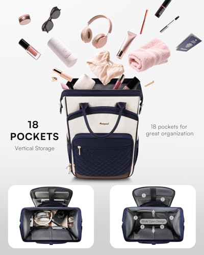 Rolling Backpack for Women, Travel Backpack with Wheels, Vertical Storage Wheeled Laptop Backpack, Backpack on Wheels for College Business Work Overnight, Stylish Rolling Laptop Bag, Navy Blue