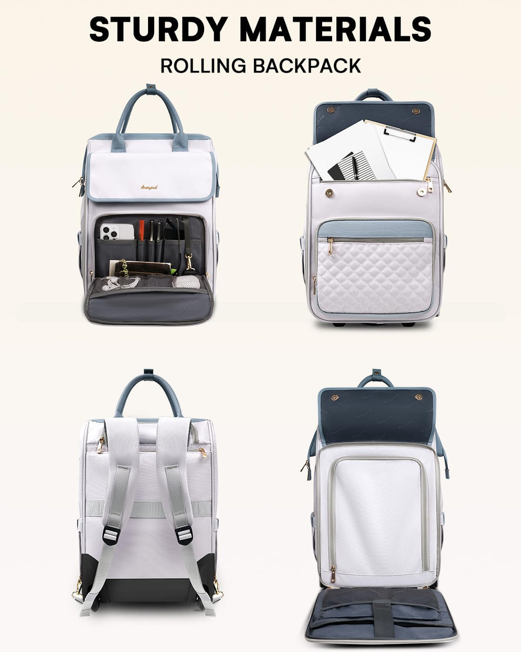 Rolling Backpack for Women, Travel Rolling Laptop Backpack with Wheels, Vertical & Horizontal Storage 2 In 1, Flip - Top Design, Water - Resistant Overnight College Underseat Carry on Luggage, Grey