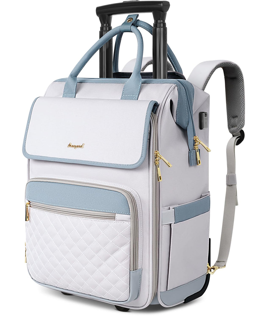 Rolling Backpack for Women, Travel Rolling Laptop Backpack with Wheels, Vertical & Horizontal Storage 2 In 1, Flip-Top Design, Water-Resistant Overnight College Underseat Carry on Luggage, Grey