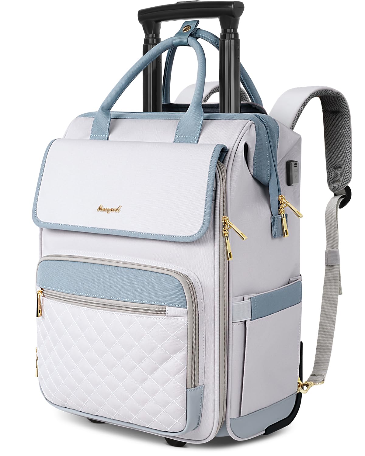 Rolling Backpack for Women, Travel Rolling Laptop Backpack with Wheels, Vertical & Horizontal Storage 2 In 1, Flip-Top Design, Water-Resistant Overnight College Underseat Carry on Luggage, Grey