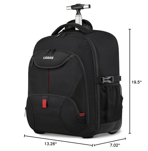Rolling Backpack, Large Backpack with Wheels for Men Women Adults, 17inch Waterproof Wheeled Travel Laptop Backpack Carry on Luggage Bag Trolley Suitcase Business College School Computer Bookbag,Black
