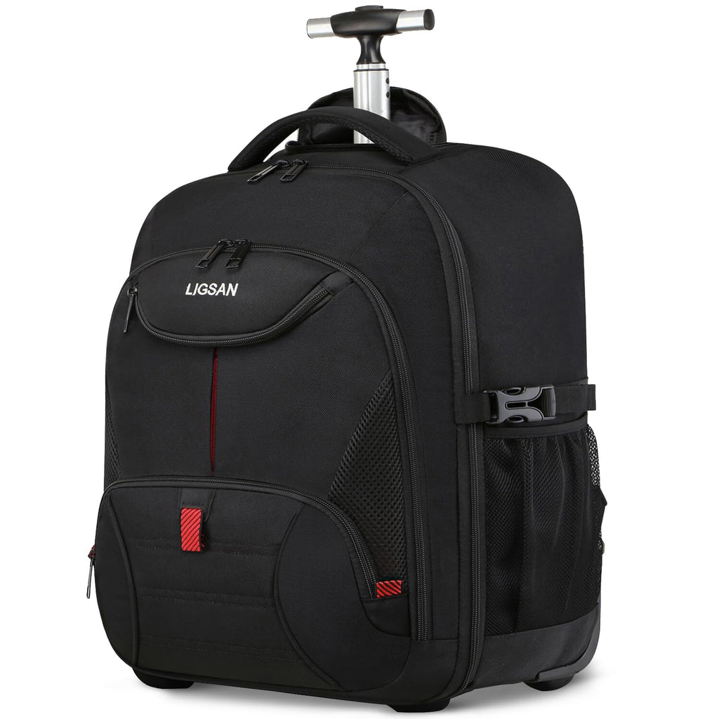 Rolling Backpack, Large Backpack with Wheels for Men Women Adults, 17inch Waterproof Wheeled Travel Laptop Backpack Carry on Luggage Bag Trolley Suitcase Business College School Computer Bookbag,Black