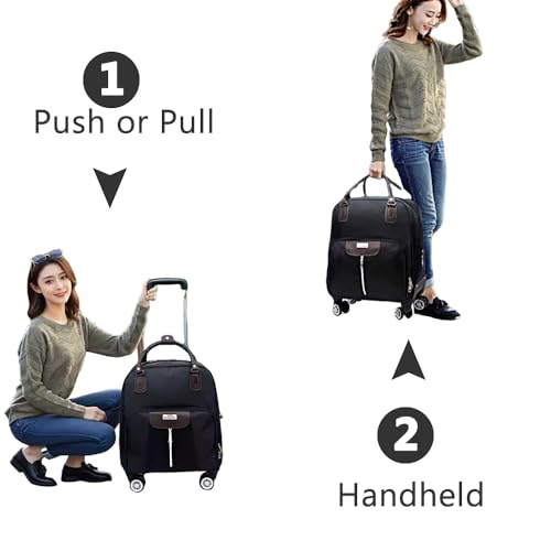 Rolling Laptop Bag, Black Business Travel Trolley Luggage with 360° Spinner Wheels, Carry - On Wheeled Computer Tote