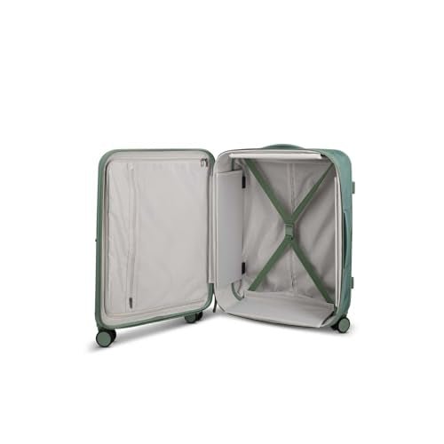 ROLLINK Foldable Mono Medium Checked Suitcase 26” – Hardshell Luggage, Double Spinner Wheels, TSA Lock, Lightweight & Durable Travel Case – Scratch, Water & Impact Resistant (Hedge Green)