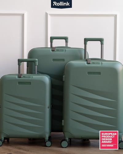 ROLLINK Foldable Mono Medium Checked Suitcase 26” – Hardshell Luggage, Double Spinner Wheels, TSA Lock, Lightweight & Durable Travel Case – Scratch, Water & Impact Resistant (Hedge Green)