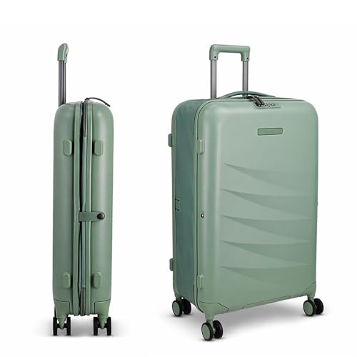 ROLLINK Foldable Mono Medium Checked Suitcase 26” – Hardshell Luggage, Double Spinner Wheels, TSA Lock, Lightweight & Durable Travel Case – Scratch, Water & Impact Resistant (Hedge Green)
