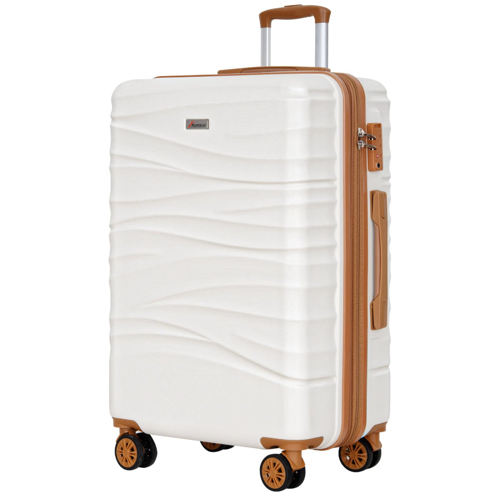 Romswi 30" Expandable Hardside Checked Luggage, Large Checked Suitcase with Dual Spinner Wheels, Up to 20% More Space, Hardshell, YKK Zipper White