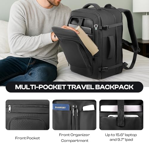 Roomy Travel Backpack, Expandable 40L-50L Carry On Backpack For 17.3" Laptop,TSA Flight Approved Business Travel Backpack w/ Multiple Organizer Pockets for Work,Overnight Trip,College &Daily Commuting
