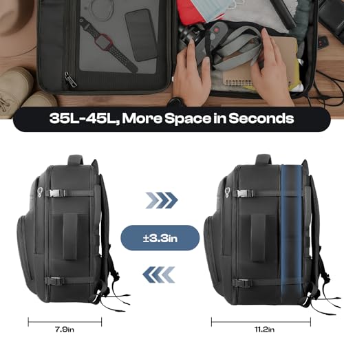 Roomy Travel Backpack, Expandable 40L-50L Carry On Backpack For 17.3" Laptop,TSA Flight Approved Business Travel Backpack w/ Multiple Organizer Pockets for Work,Overnight Trip,College &Daily Commuting