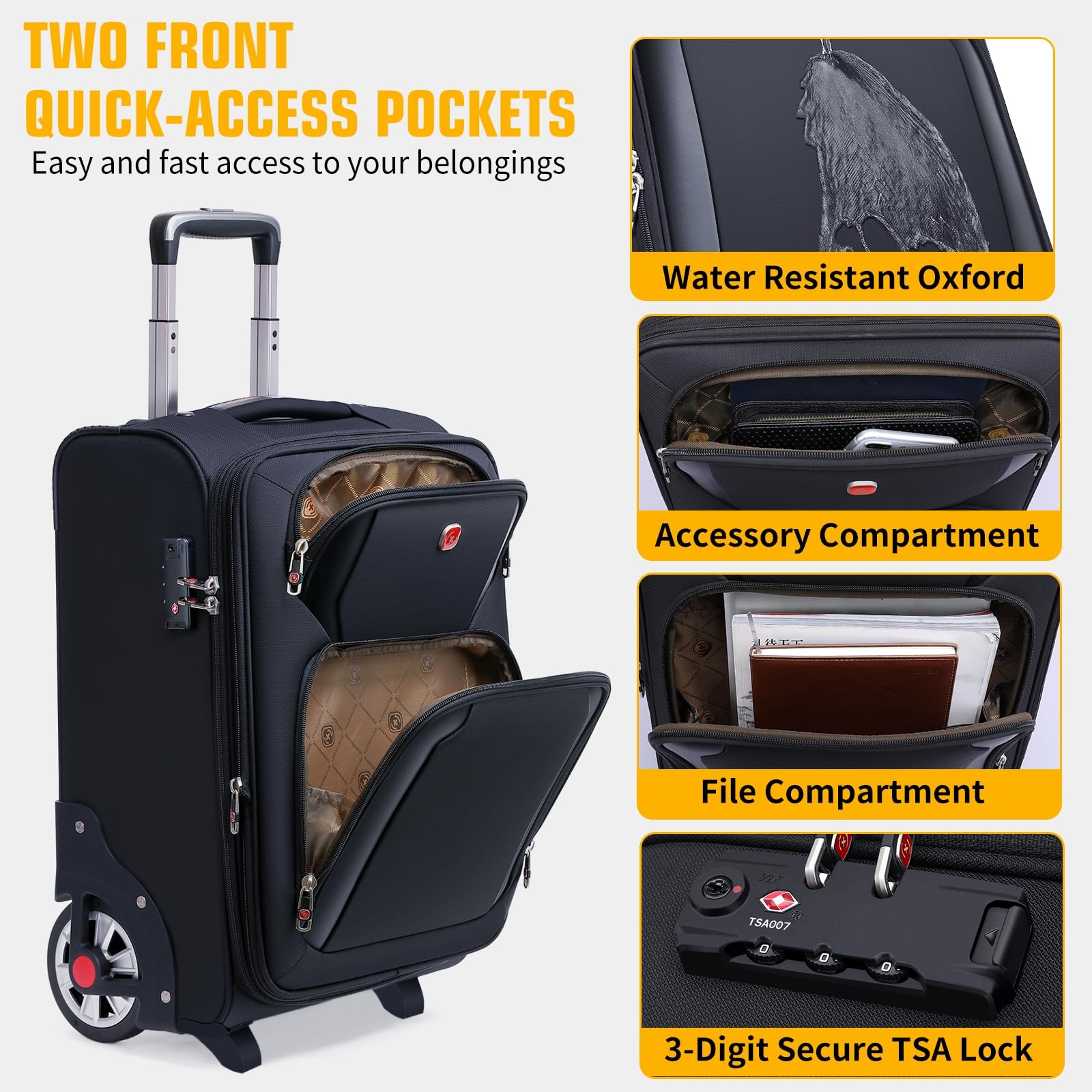 ROPLUS Laduga Softside Expandable Luggage with Large Steel Wheels Carry - On Luggage Suicase (Blue, 21 - Inch)