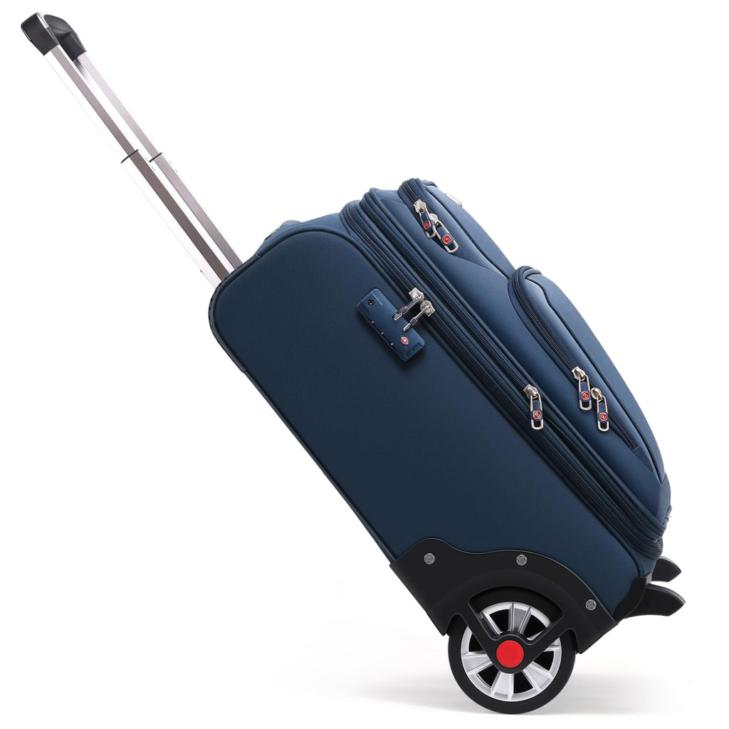 ROPLUS Laduga Softside Expandable Luggage with Large Steel Wheels Carry-On Luggage Suicase (Blue, 21-Inch)