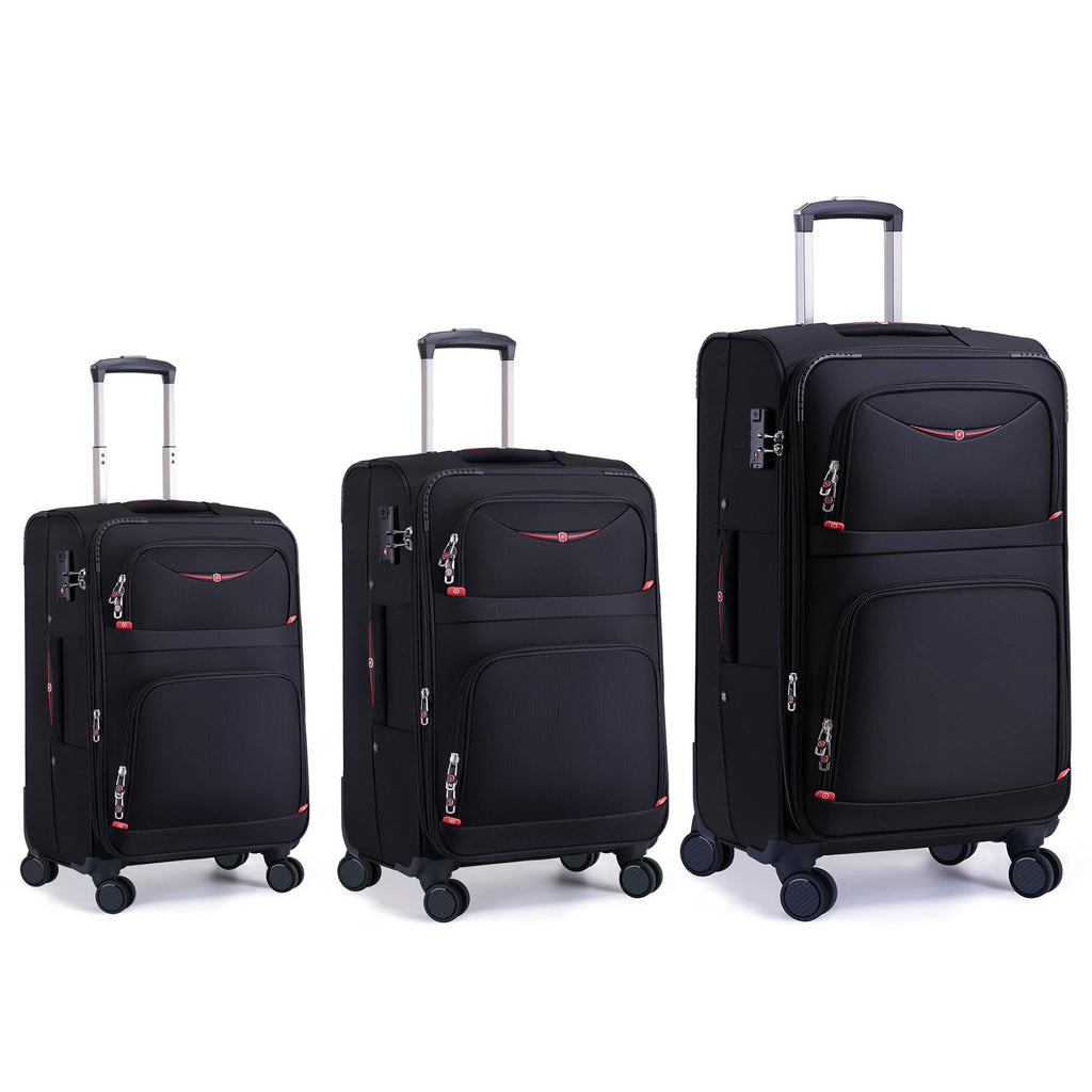 ROPLUS Softside Expandable Luggage with 4 Spinner Wheels, Durable Checked-Luggage Suitcase (Black, 3-Piece Set 21/25/29)