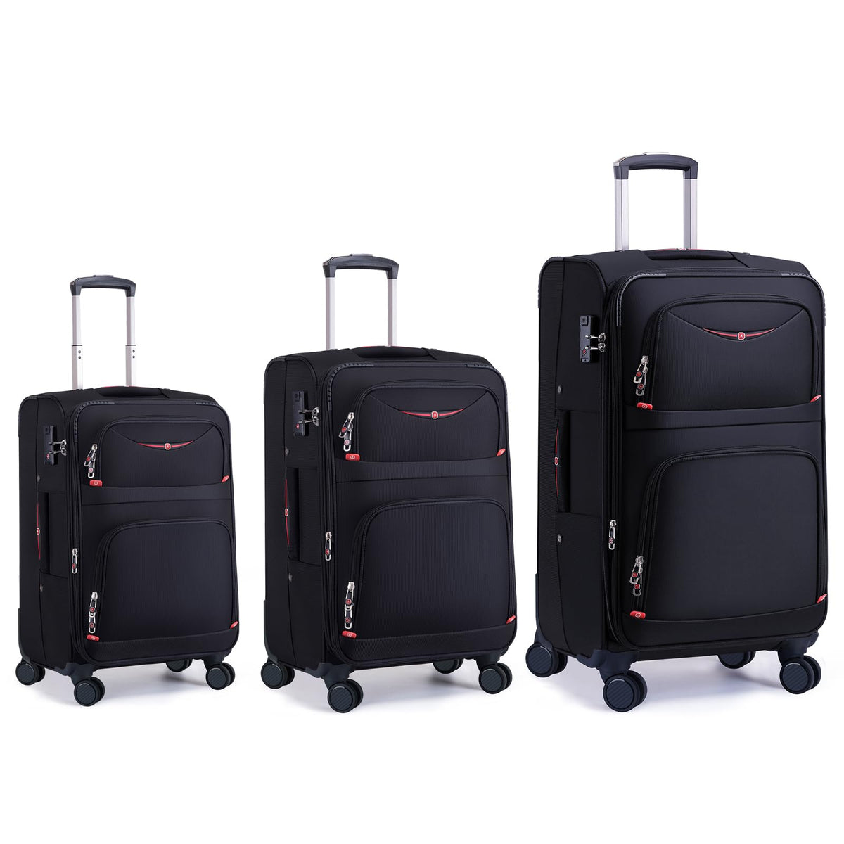 ROPLUS Softside Expandable Luggage with 4 Spinner Wheels, Durable Checked-Luggage Suitcase (Black, 3-Piece Set 21/25/29)
