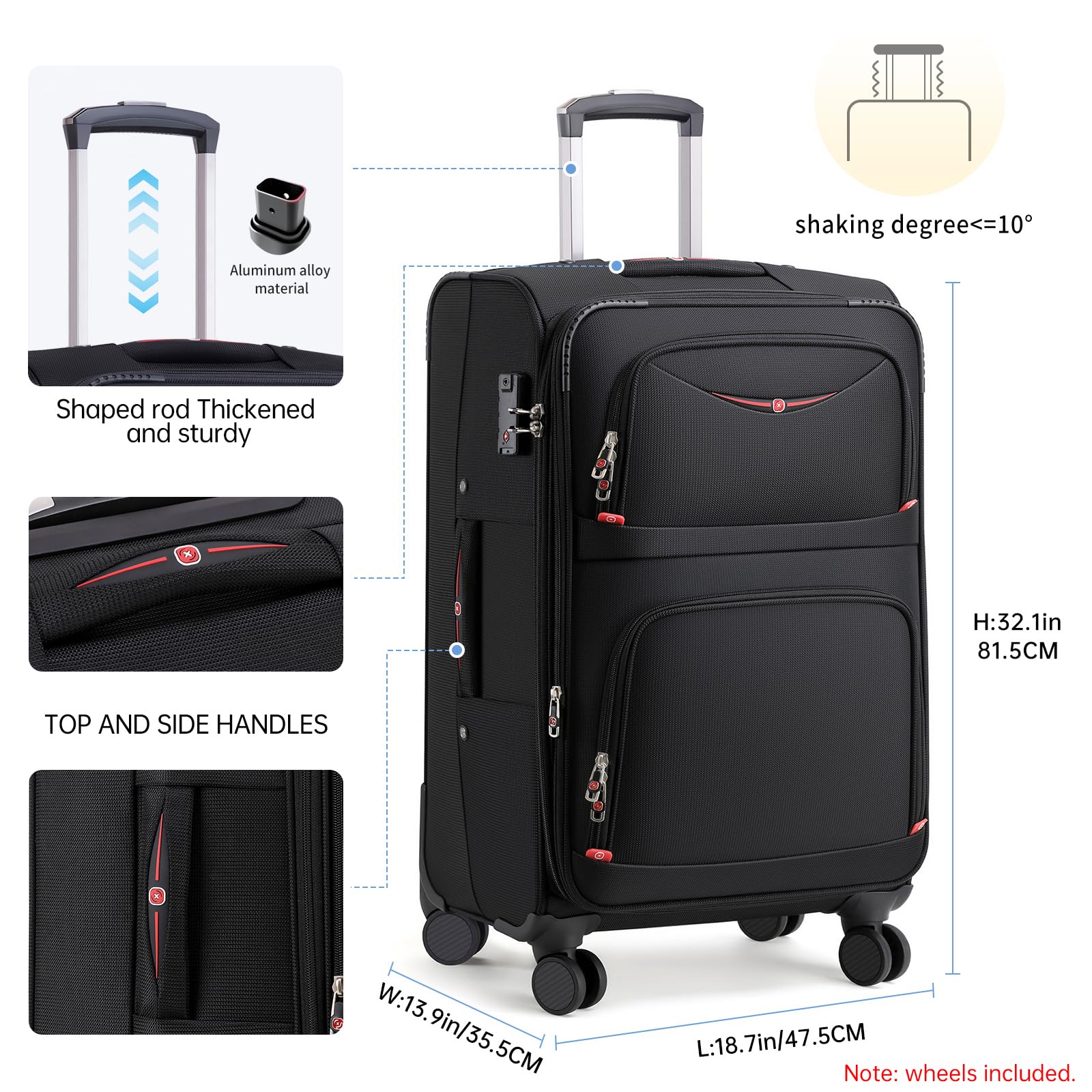 ROPLUS Softside Expandable Luggage with 4 Spinner Wheels, Durable Checked - Luggage Suitcase (Black, 31 - Inch)