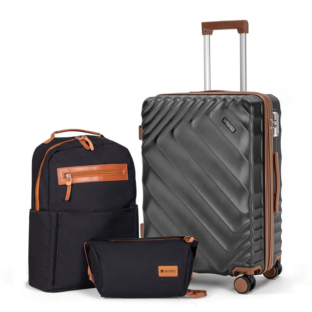 Rosamo 3 piece Luggage Set Expandable Suitcase 22x14x9 Airline Approved Carry on, ABS Hard Case Suitcases with Spinner Wheels, TSA Lock, (Black, 3 Piece Sets(20/BP/TB))