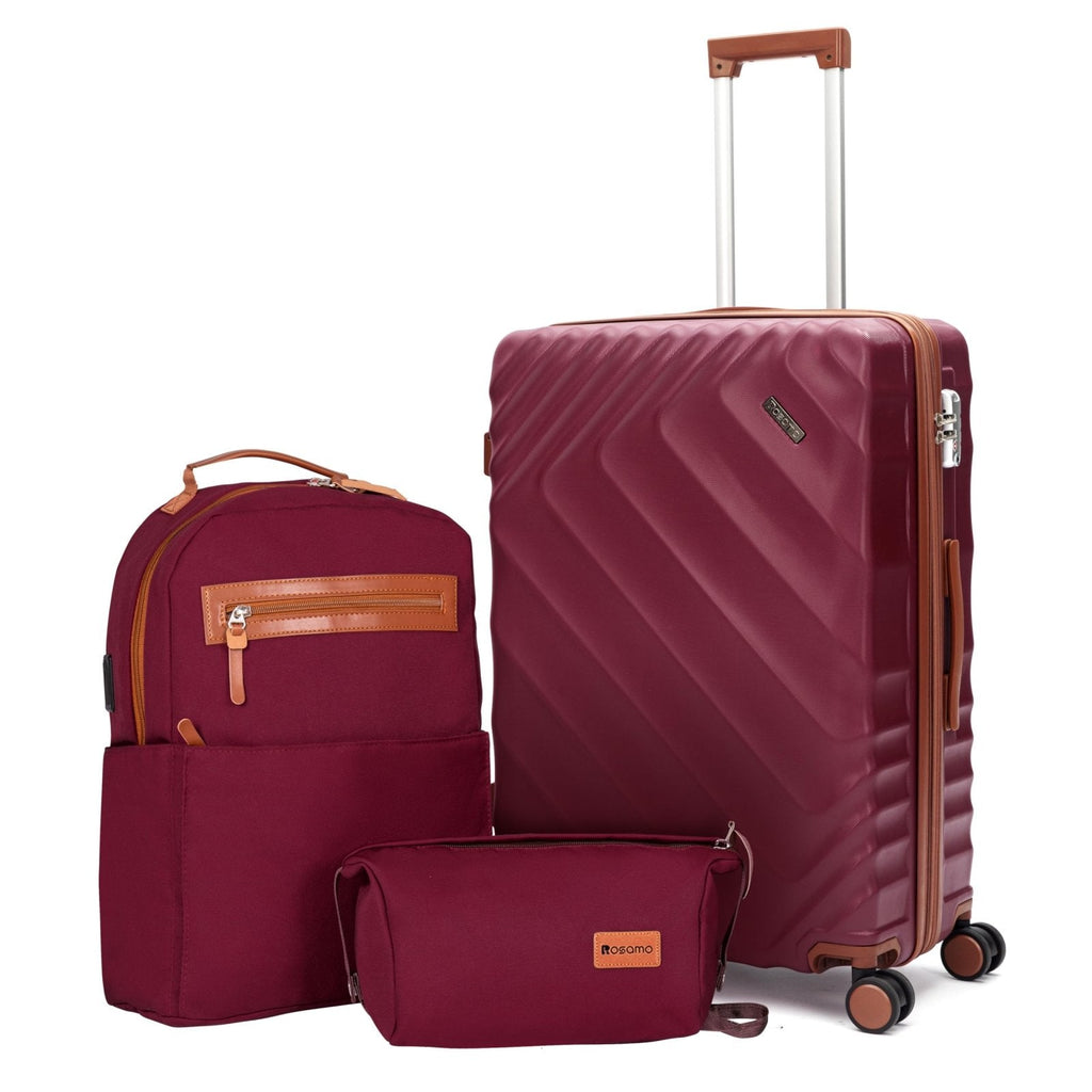 Rosamo 3 piece Luggage Set Expandable Suitcase 22x14x9 Airline Approved Carry on, ABS Hard Case Suitcases with Spinner Wheels, TSA Lock, (Red, 3 Piece Sets(20/BP/TB))